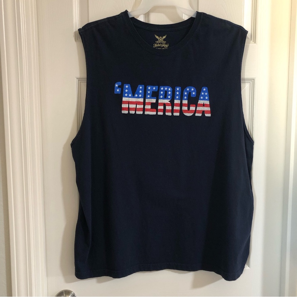 Men's 2XL Tank Top Navy Blue Graphic Patriotic ‘MERICA Faded Glory